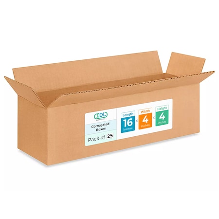 Idl Packaging 16 in x 4 in x 4 in Shipping Box, Kraft, Corrugate, Single Wall, 200#, 25 PK B-1644-25